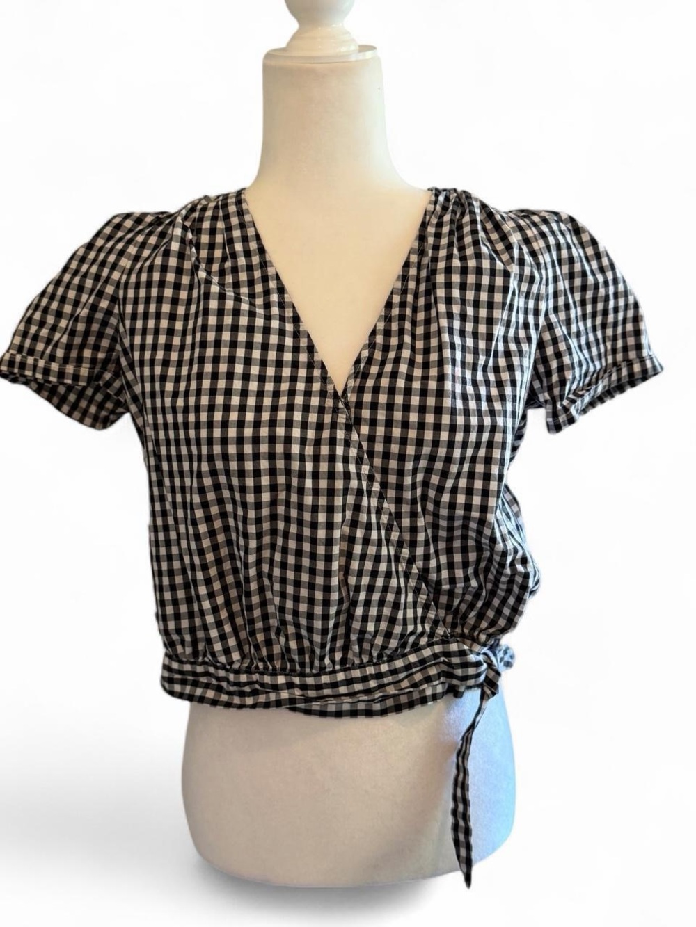 Madewell Black & White Gingham Wrap Top